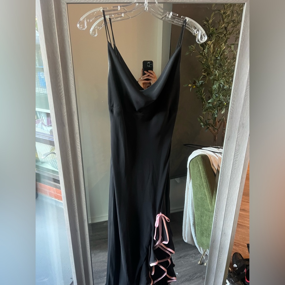 Betsy & Adam Black Maxi Dress with Pink Trim